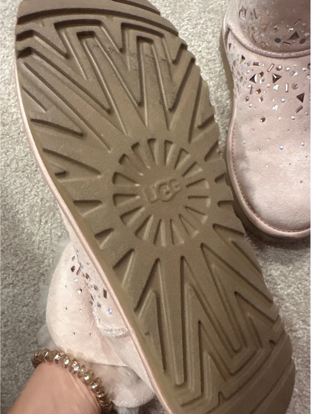 (1)UGG Women's Pink Suede Ankle Boots with Rhinestone Embellishments Size 9